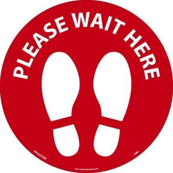 Nmc Please Wait Footprint Walk On Floor Sign, WFS83TXRD WFS83TXRD